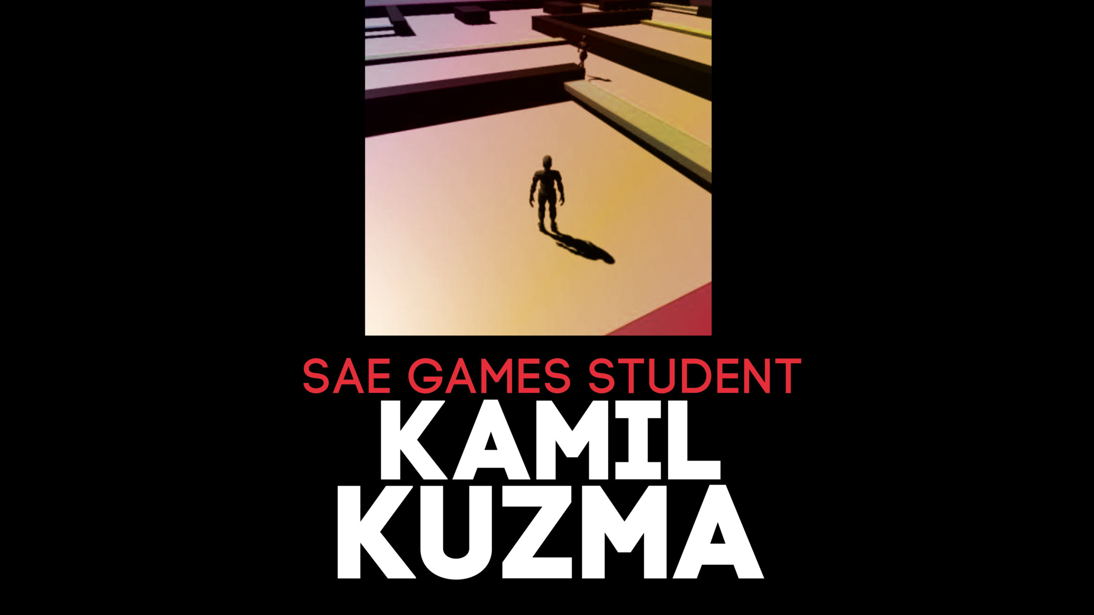 A blog cover picture of SAE Games student, Kamil Kuzma, sharing how he uses AI to make games.