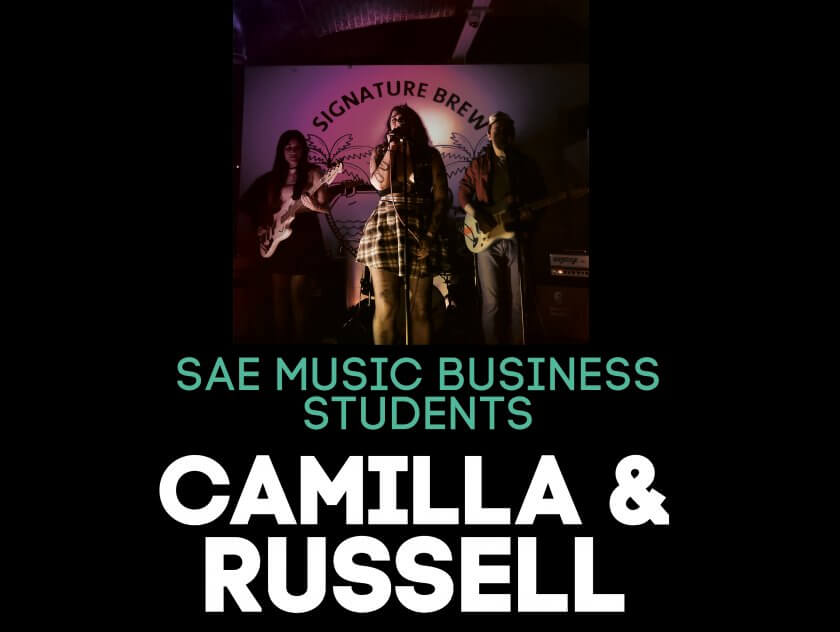 A blog cover picture of SAE Music Business students, Camilla and Russell, talking about how they started their own music events company.