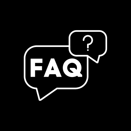 A picture of a speech bubble with FAQ in the middle, which stands for Frequently Asked Questions.