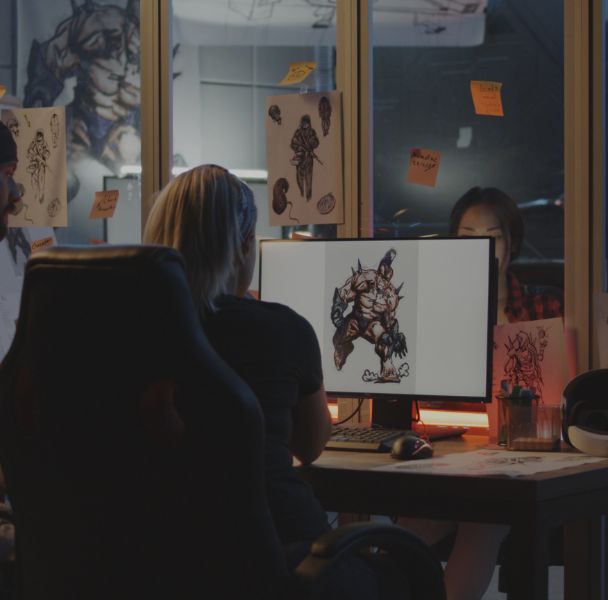 a female student in front of a computer screen